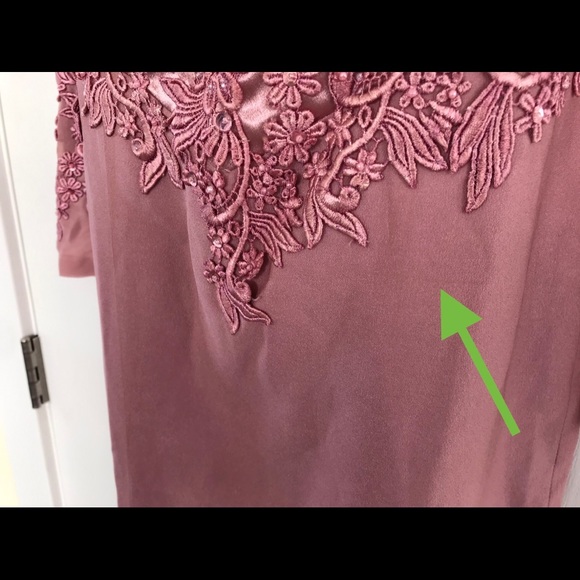 Pink Satin Crepe Long Formal Dress with Embroidered Sheer Sleeves - Picture 2 of 6